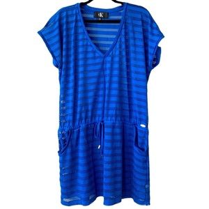 Calvin Klein Bathing Suit Drawstring Mesh Cover Up Women’s Size XL Blue …